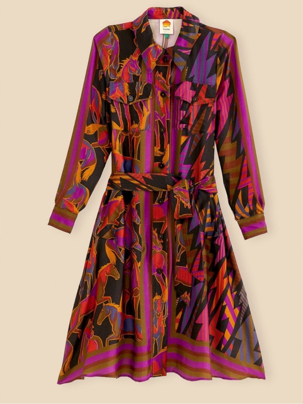 Farm Rio Black Mixed Wild Horses Shirtdress - Picture 9 of 9
